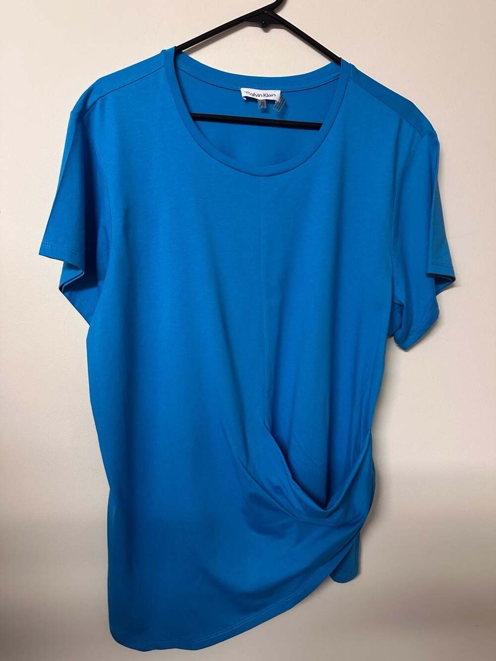 Calvin Klein Blue Short Sleeve Asymmetric Drape Front T-Shirt Size 0X